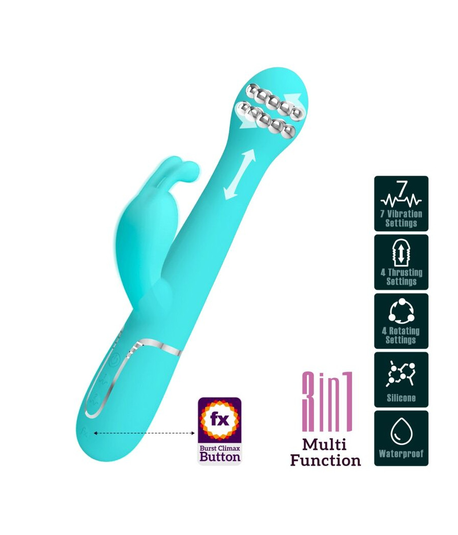 PRETTY LOVE - VIBRADOR COELHO DEJON 3 EM 1 MULTIFUNO AQUA VERDE