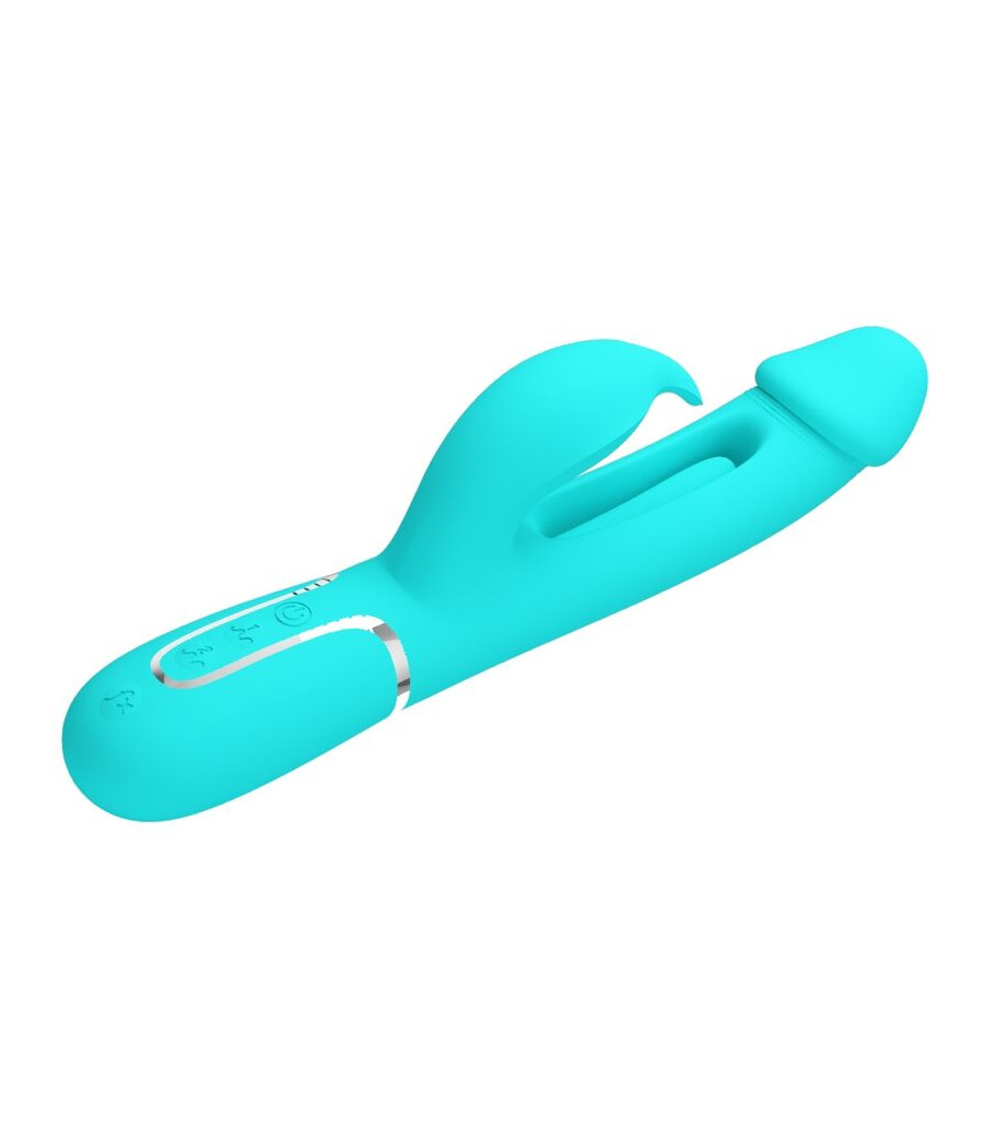 PRETTY LOVE - KAMPAS RABBIT 3 IN 1 MULTIFUNCTION VIBRATOR WITH TONGUE AQUA GREEN