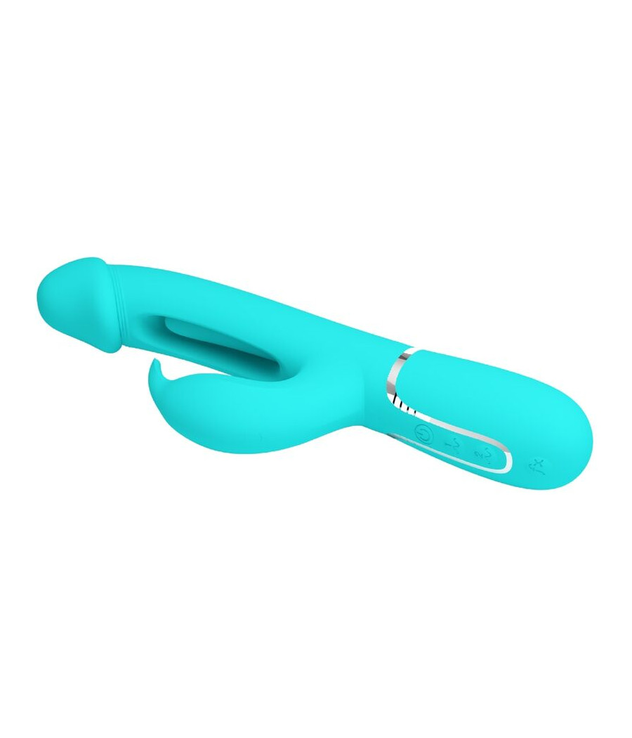 PRETTY LOVE - KAMPAS VIBRADOR RABBIT 3 EN 1 MULTIFUNCIÓN CON LENGUA VERDE AGUA