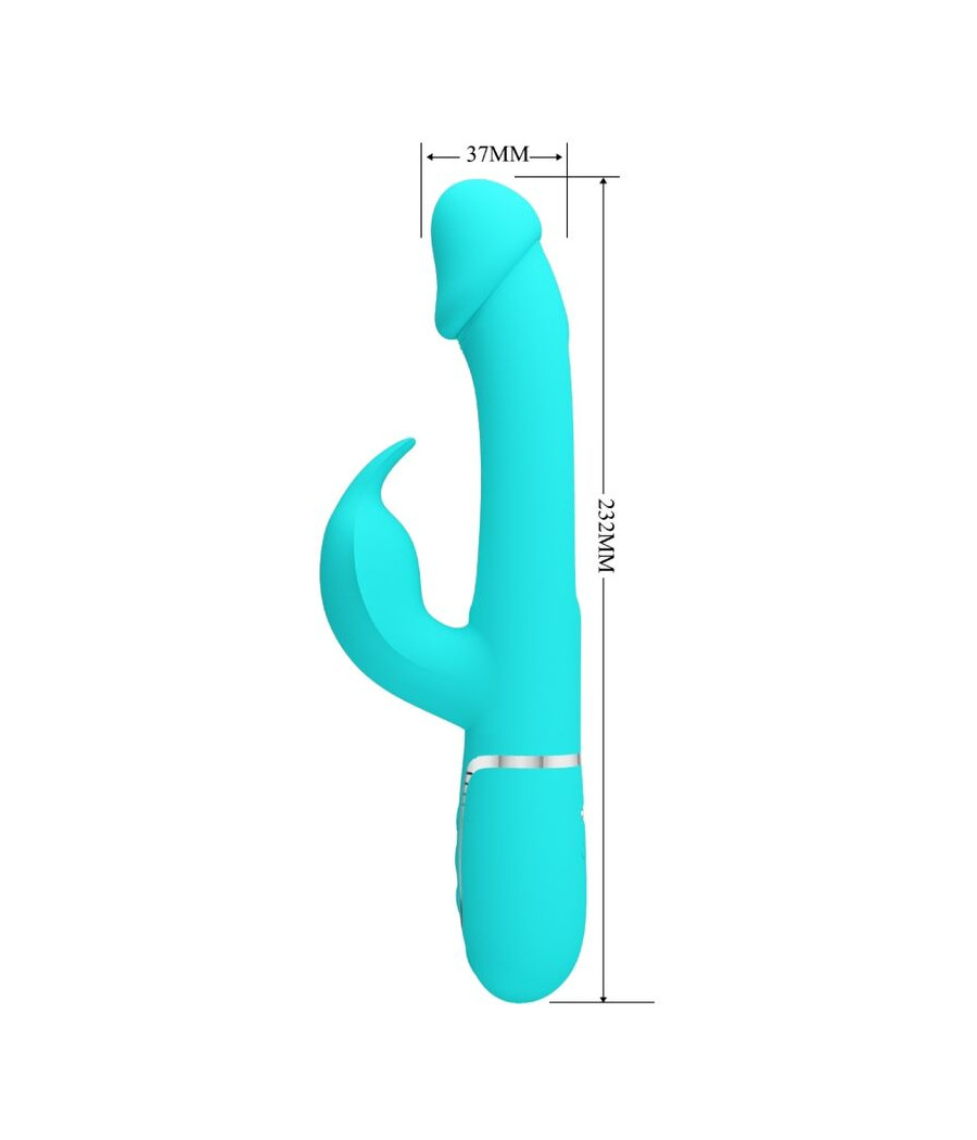 PRETTY LOVE - KAMPAS VIBRADOR RABBIT 3 EN 1 MULTIFUNCIÓN CON LENGUA VERDE AGUA