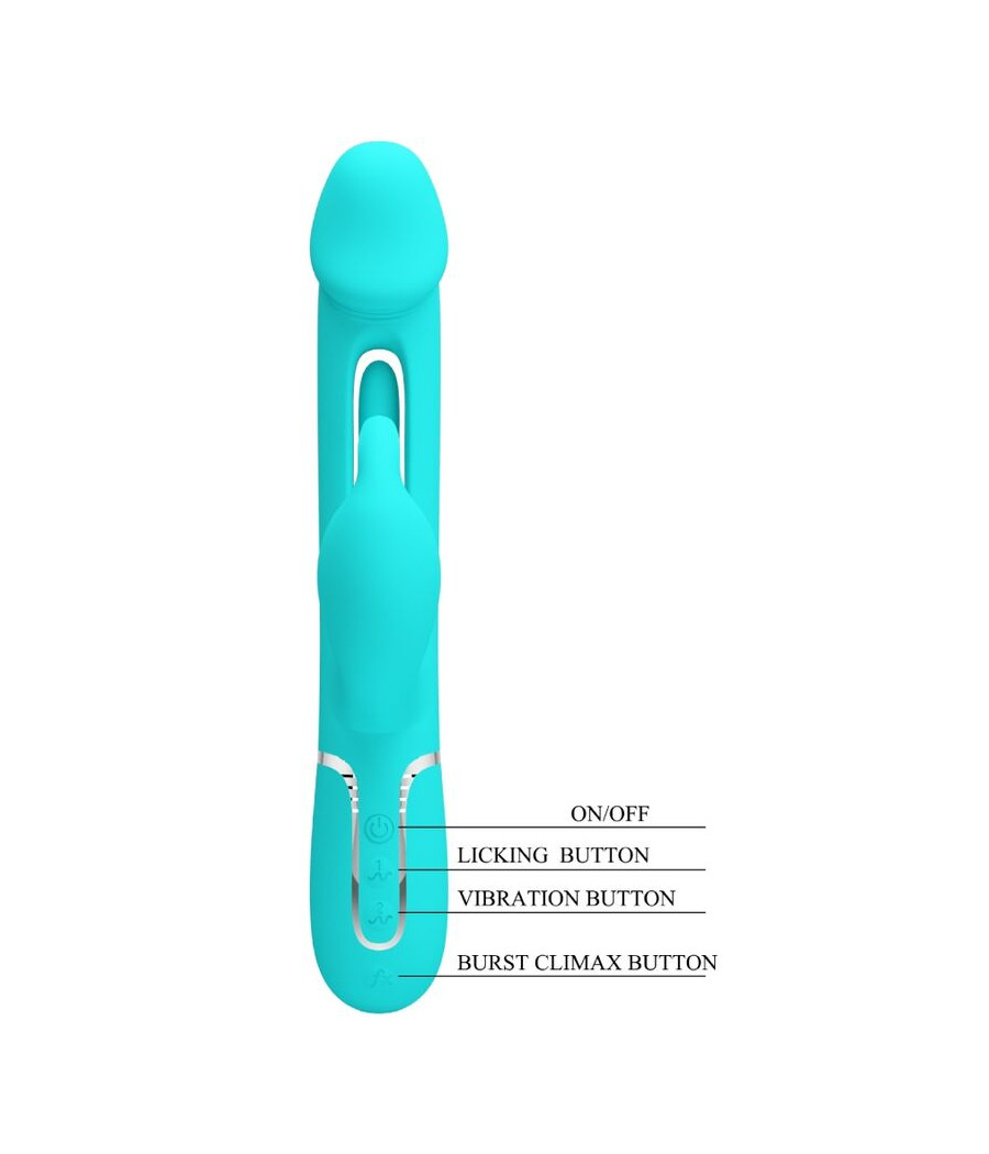 PRETTY LOVE - KAMPAS VIBRADOR RABBIT 3 EN 1 MULTIFUNCIÓN CON LENGUA VERDE AGUA