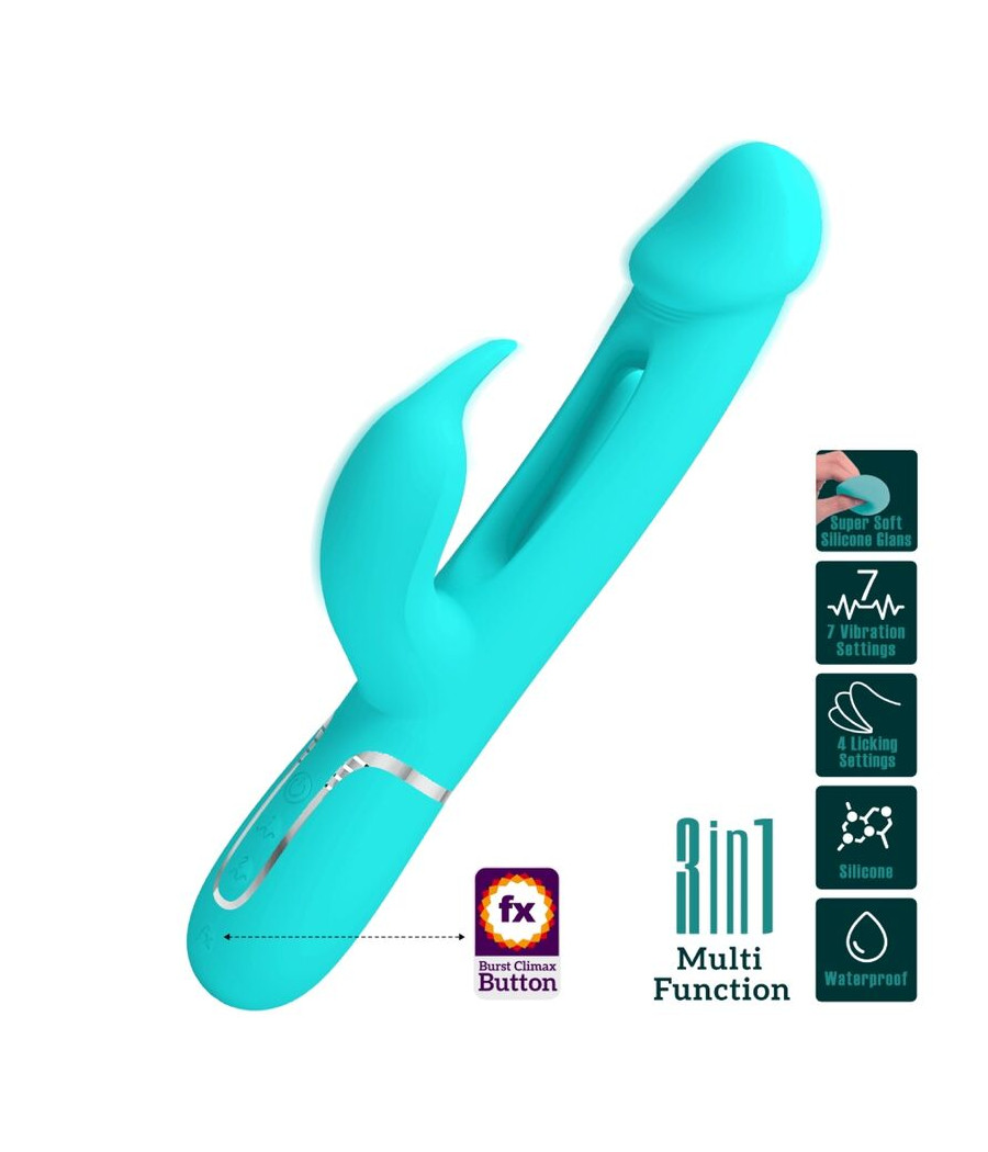 PRETTY LOVE - VIBRADOR COELHO DEJON 3 EM 1 MULTIFUNO AQUA VERDE