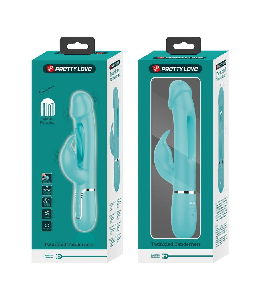 PRETTY LOVE - KAMPAS VIBRADOR RABBIT 3 EN 1 MULTIFUNCIÓN CON LENGUA VERDE AGUA