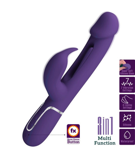 PRETTY LOVE - KAMPAS RABBIT 3 IN 1 MULTIFUNCTION VIBRATOR WITH TONGUE VIOLET