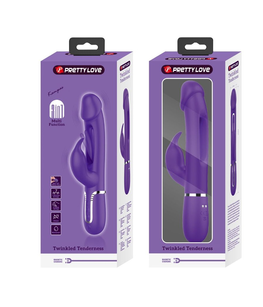 PRETTY LOVE - VIBRATORE MULTIFUNZIONE KAMPAS RABBIT 3 IN 1 CON LINGUA VIOLA