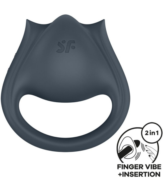 SATISFYER - PERFECT PAIR 2 MULTIVIBRATEUR 2 EN 1 ANNEAU PÉNIS ET STIMULATEUR DE DOIGTS GRIS