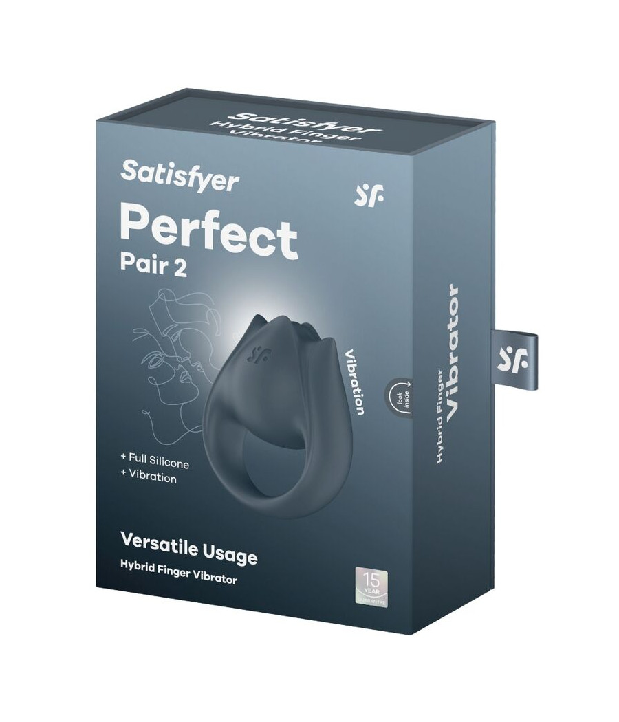 SATISFYER - PERFECT PAIR 2 MULTIVIBRATEUR 2 EN 1 ANNEAU PÉNIS ET STIMULATEUR DE DOIGTS GRIS