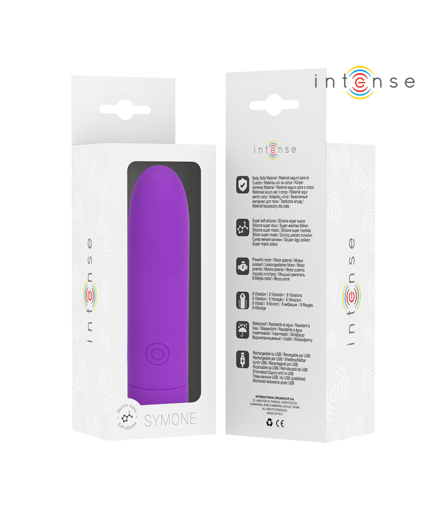 INTENSE - SYMONE USB RECHARGEABLE VIBRATING BULLET 8 VIBRATIONS PURPLE 10 X 2.2 CM