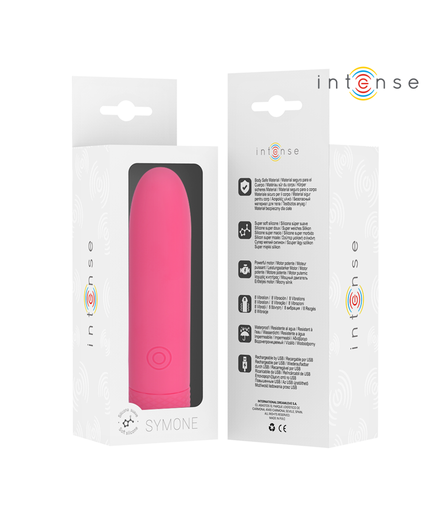 INTENSE - SYMONE USB RECHARGEABLE VIBRATING BULLET 8 VIBRATIONS PINK 10 X 2.2 CM