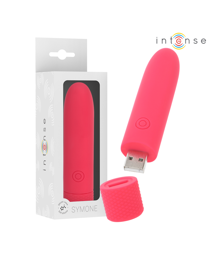 INTENSE - SYMONE USB RECARREGÁVEL VIBRATÓRIA BULLET 8 VIBRAÇÕES VERMELHO 10 X 2,2 CM