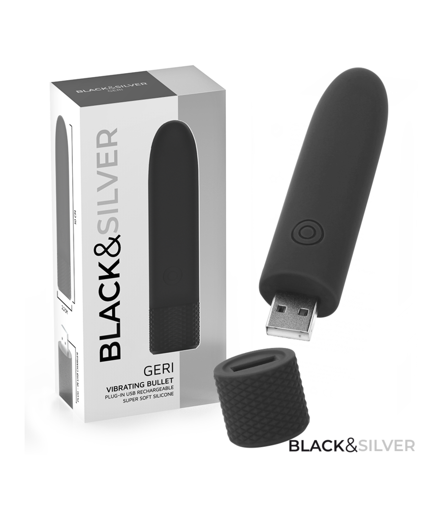 BLACK & SILVER - GERI BALA VIBRADORA RECARGABLE POR USB 8 VIBRACIONES NEGRO 10 X 2.2 CM