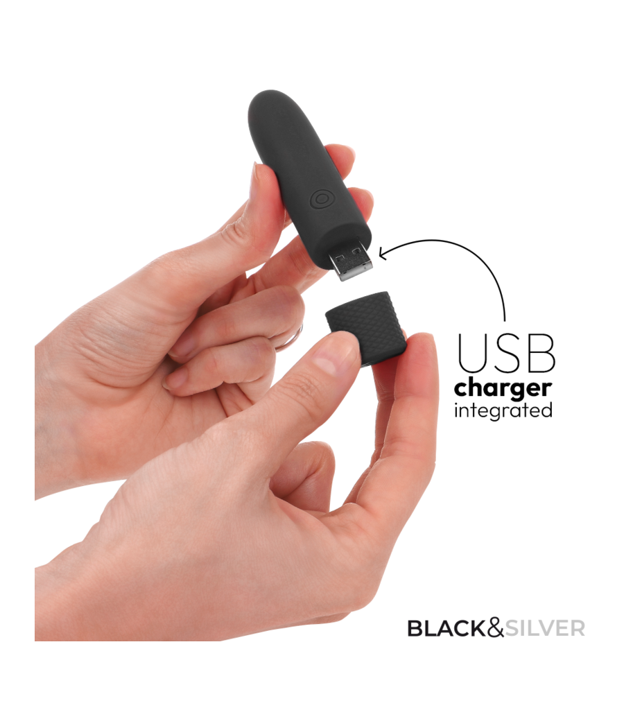 BLACK & SILVER - GERI USB RICARICABILE VIBRANTE BULLET 8 VIBRAZIONI NERO 10 X 2,2 CM