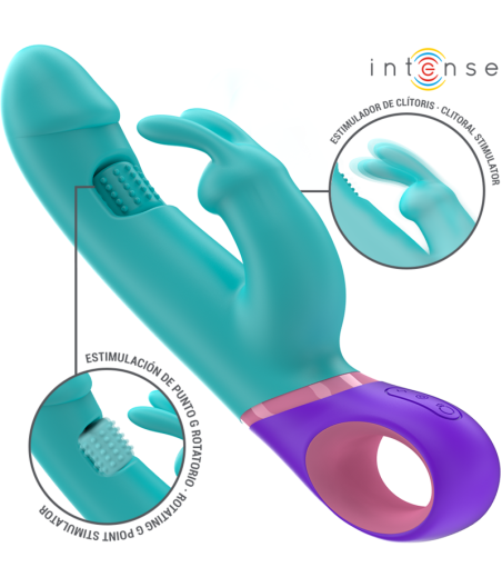 INTENSE - MONICA VIBRATEUR RABBIT AVEC STIMULATEUR DE POINT G ROTATIF BLEU