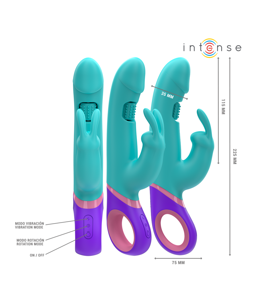 INTENSE - MONICA RABBIT VIBRADOR COM ESTIMULADOR G-SPOT ROTATIVO AZUL