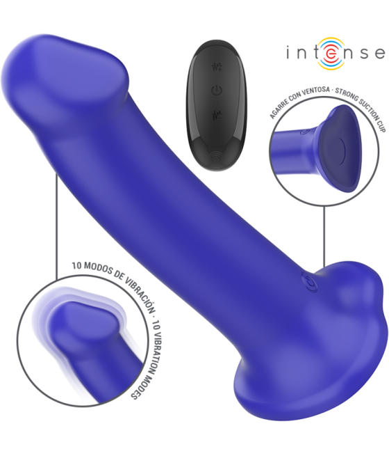INTENSE - VICTORIA VIBRATOR WITH SUCTION CUP 10 VIBRATIONS DARK BLUE REMOTE CONTROL