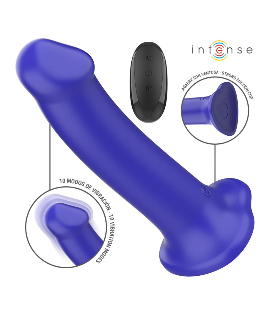 INTENSE - VICTORIA VIBRADOR CON VENTOSA 10 VIBRACIONES AZUL OSCURO CONTROL REMOTO