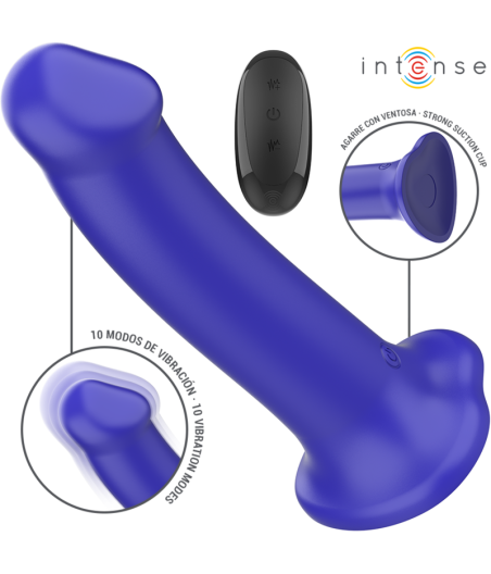 INTENSE - VICTORIA VIBRATOR WITH SUCTION CUP 10 VIBRATIONS DARK BLUE REMOTE CONTROL