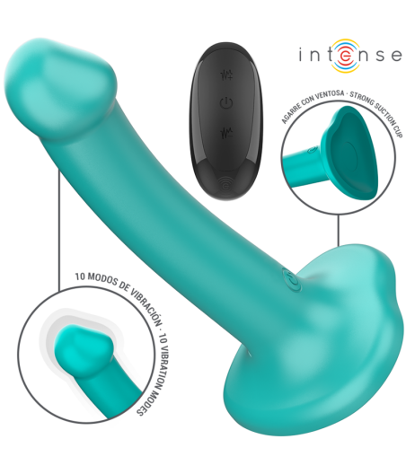 INTENSE - VIBRADOR KATIE COM VENTOSA 10 VIBRAÇÕES CONTROLE REMOTO AZUL