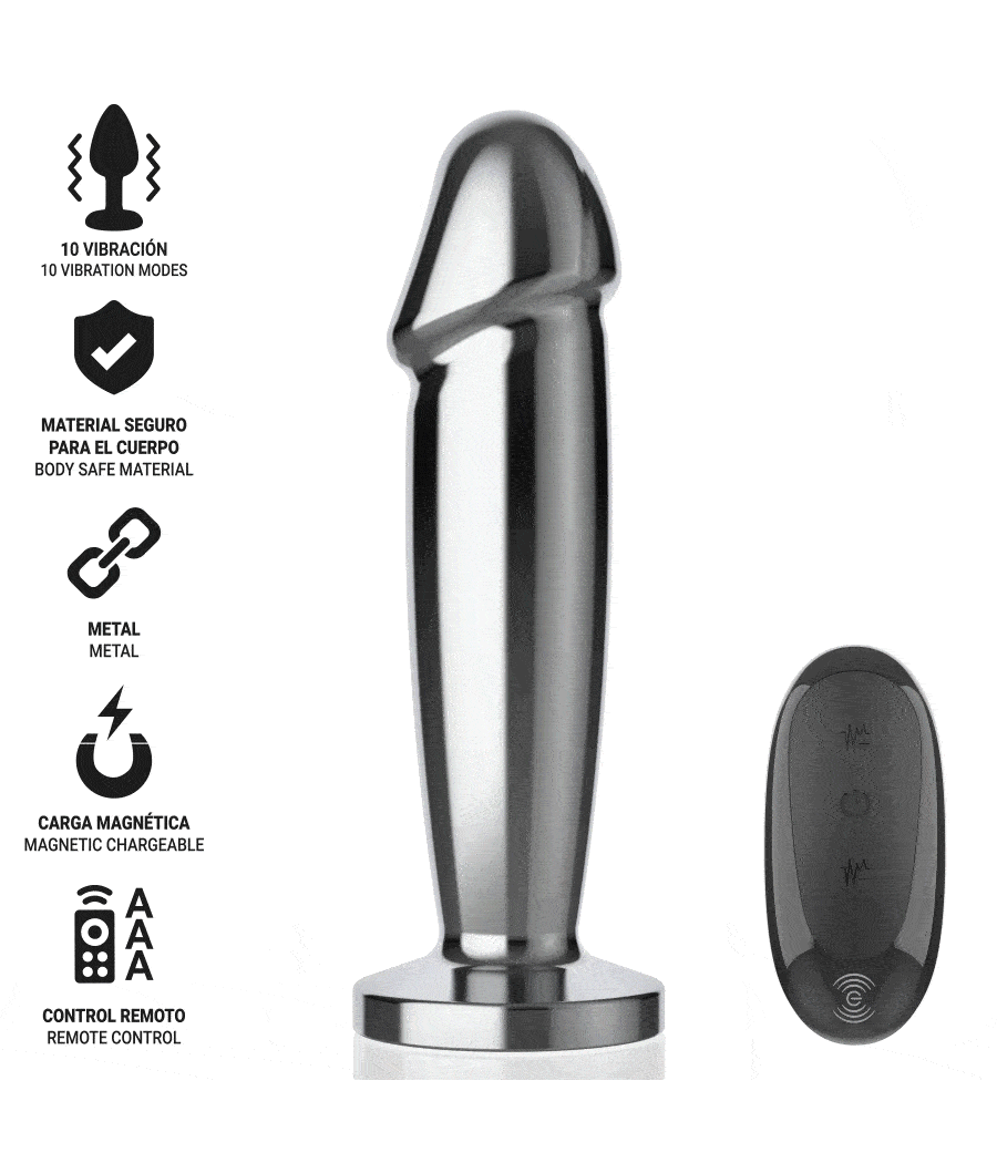 INTENSE - PLUG ANAL 10 VIBRAÇÕES DILDO DE METAL COM CONTROLE REMOTO S