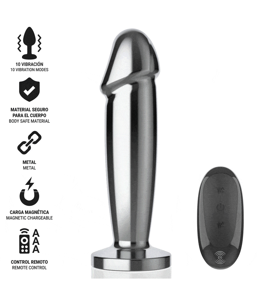 INTENSE - PLUG ANAL 10 VIBRAÇÕES DILDO DE METAL COM CONTROLE REMOTO M