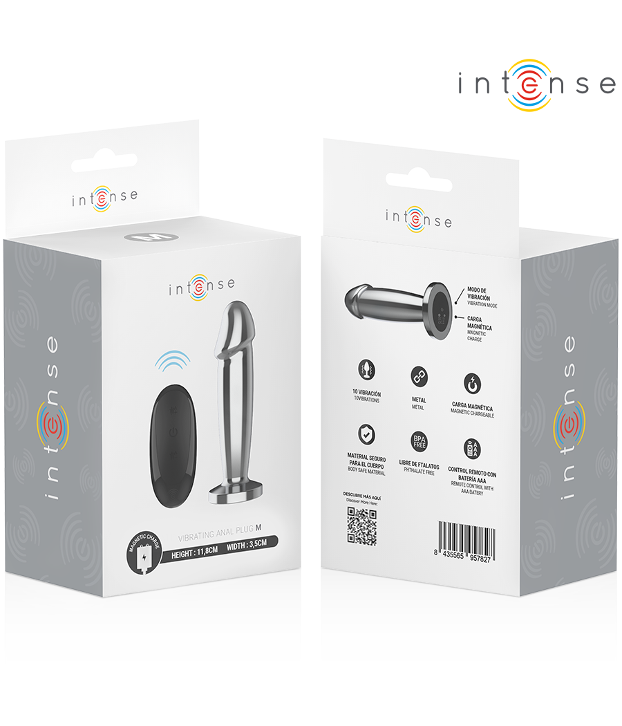 INTENSE - PLUG ANAL 10 VIBRAÇÕES DILDO DE METAL COM CONTROLE REMOTO M