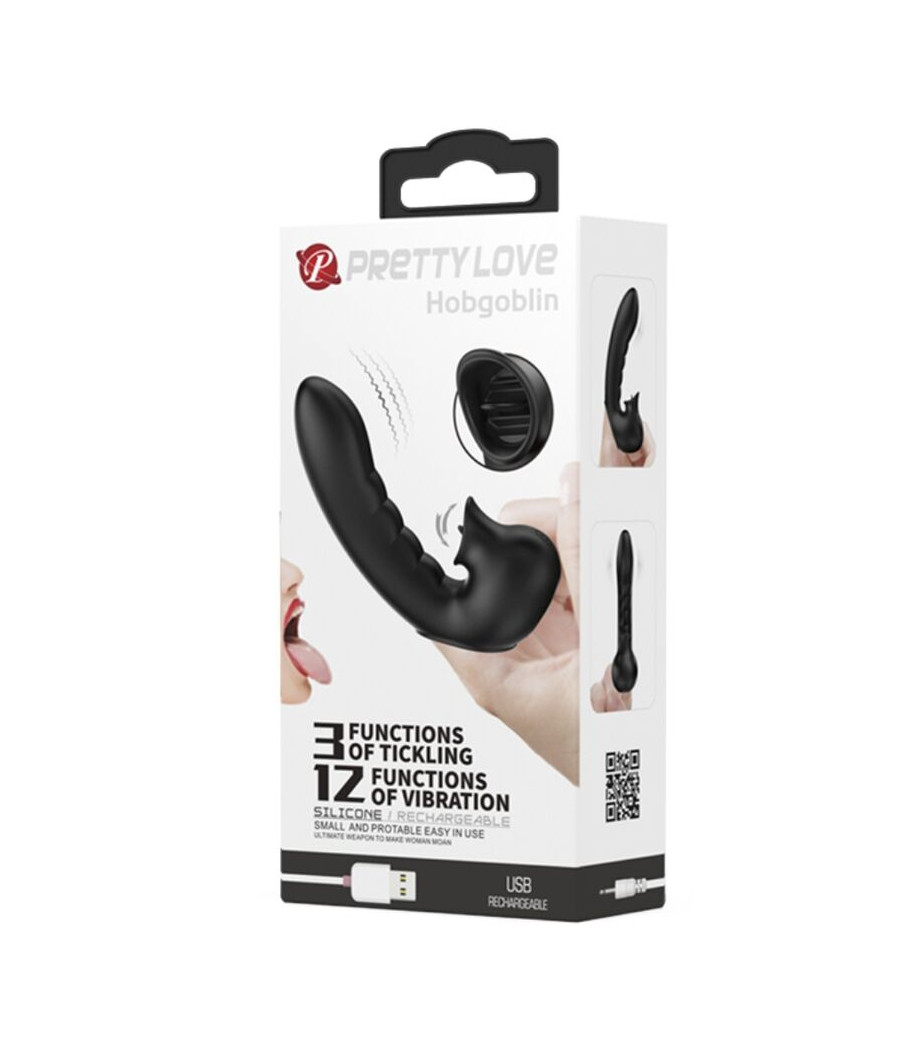 PRETTY LOVE - HOBGOBLIN CUSTODIA PER DITA VIBRANTE 12 VIBRAZIONI + STIMOLATORE CLITORIDE NERO