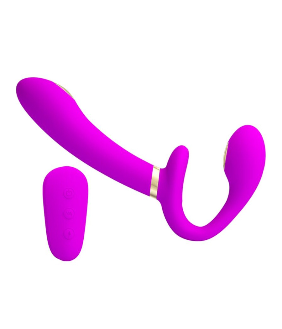 PRETTY LOVE - THUNDERBIRD DOUBLE STRAP-ON VIBRATOR REMOTE CONTROL PURPLE