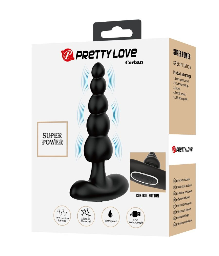 PRETTY LOVE - VIBRADOR ANAL CORBAN 10 VIBRAÇÕES PRETO