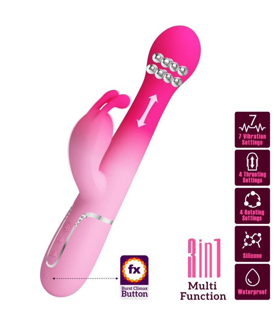 PRETTY LOVE - VIBRATEUR LAPIN MULTIFONCTION 3 EN 1 DEJON ROSE