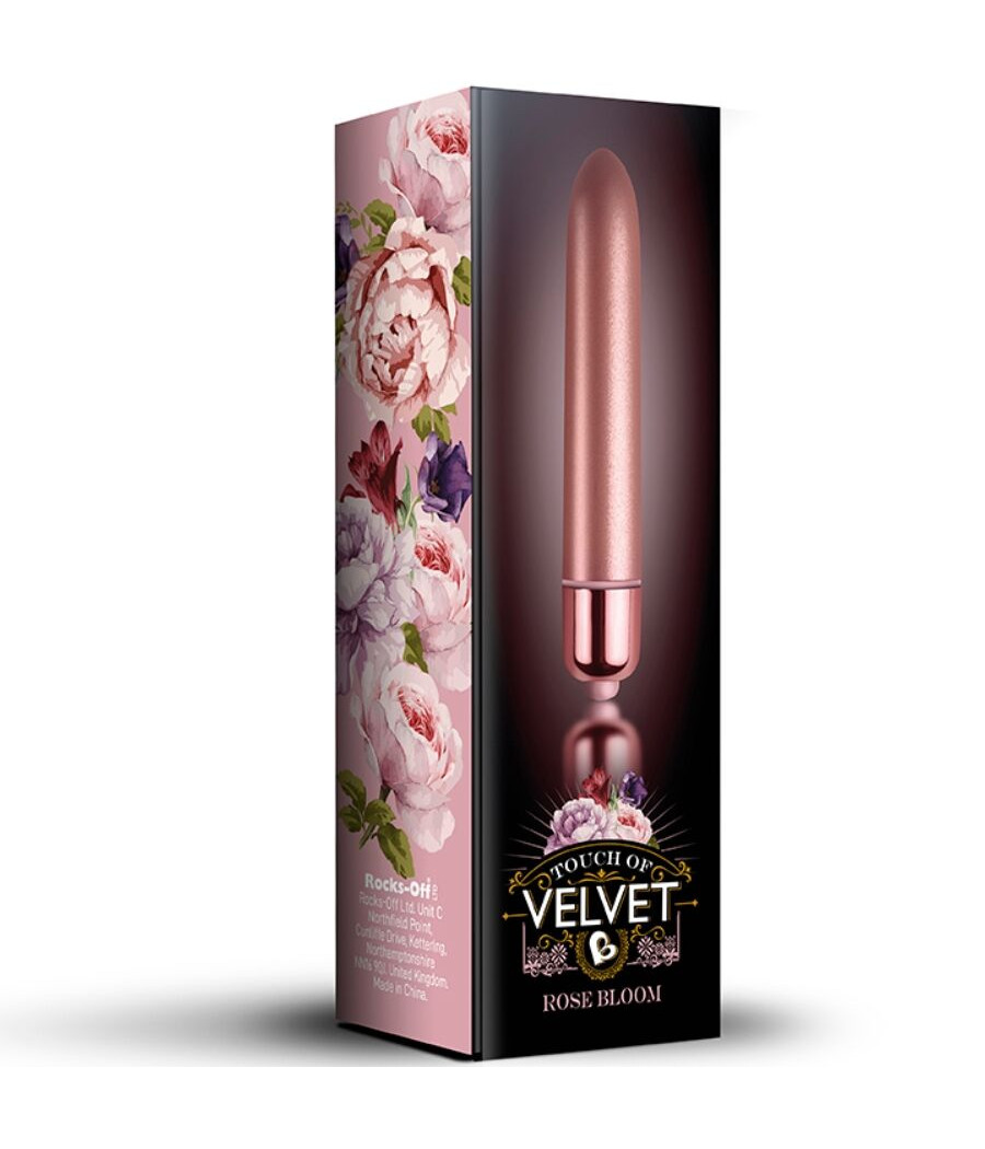 ROCKS-OFF - TOQUE DE BALA VIBRANTE DE VELUDO ROSE BLOOM 10 VELOCIDADES