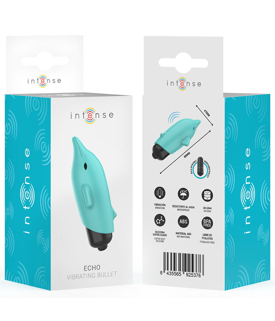 INTENSE - ECHO VIBRIERENDES BULLET DELPHIN BLAU 8 X 4,7 CM