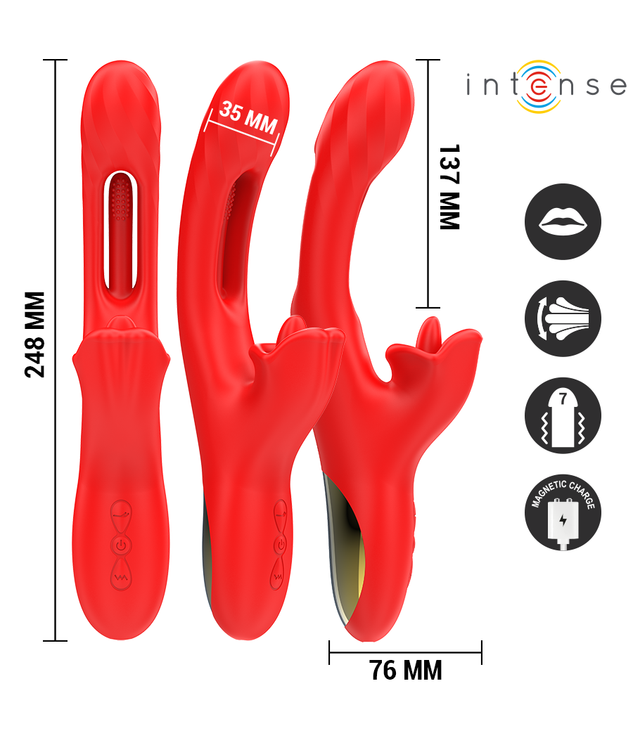 INTENSE - JESSICA VIBRATEUR MULTIFONCTION STIMULATION CLITORIS 24,8 CM ROUGE