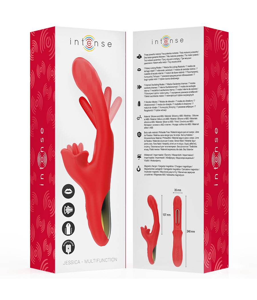 INTENSE - JESSICA VIBRATORE MULTIFUNZIONE STIMOLAZIONE CLITORIDE 24,8 CM ROSSO