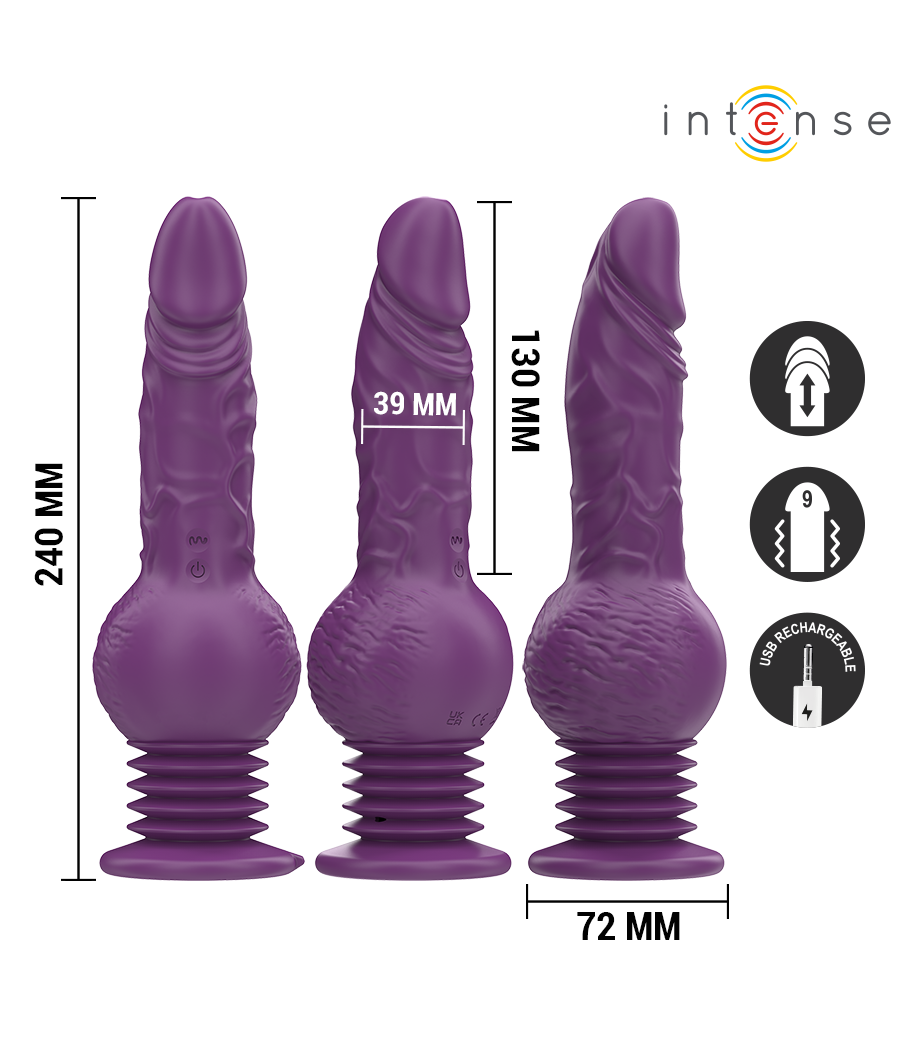 INTENSE - VIBRATORE MULTIFUNZIONE TATUM CON VIBRAZIONE SU E GIÙ 24 CM VIOLA