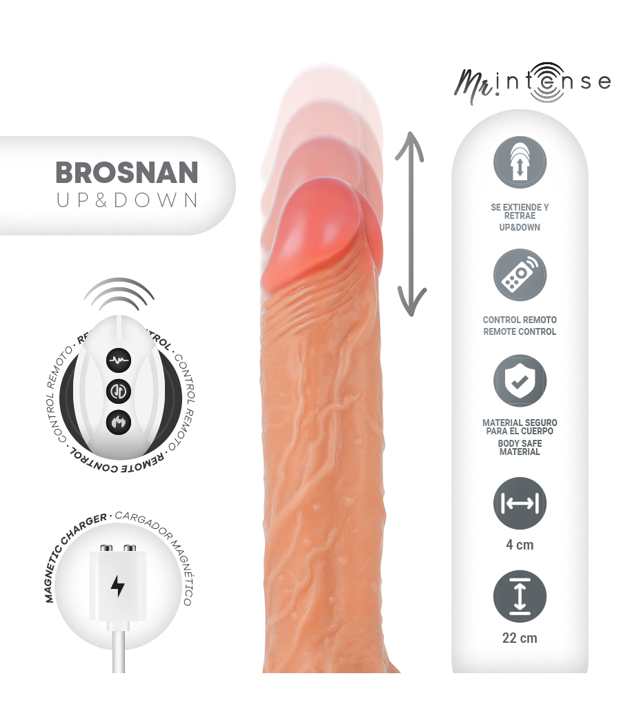 MR INTENSE - BROSNAN REALISTICO MULTIFUNZIONALE CON VIBRAZIONE, SU E GIÙ TELECOMANDO, 22 CM - OPPURE - 4 CM