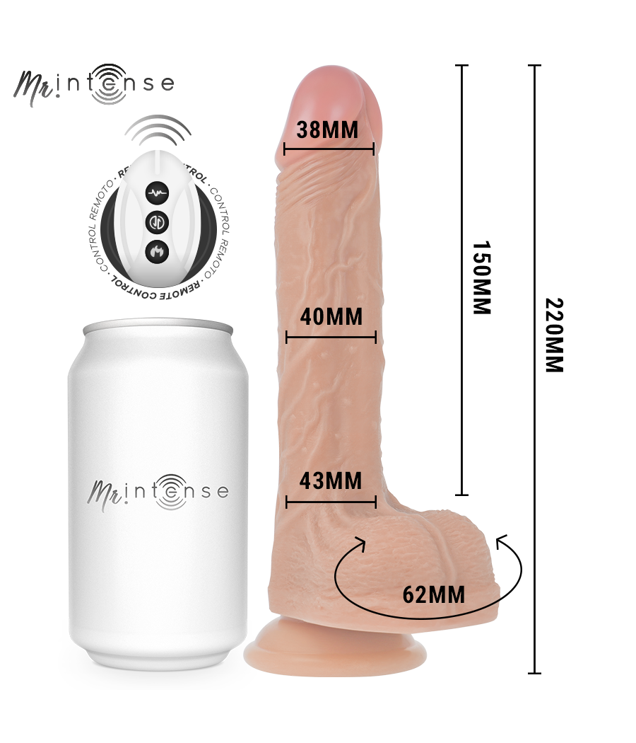 MR INTENSE - BALDWIN REALISTIC MULTIFUNCTIONAL WITH VIBRATION, UP AND DOWN REMOTE CONTROL, 22 CM - OR - 4 CM