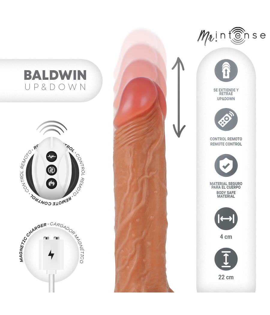 MR INTENSE - BALDWIN REALÍSTICO MULTIFUNCIÓN CON VIBRACIÓN UP AND DOWN CONTROL REMOTO 22 CM -O- 4 CM