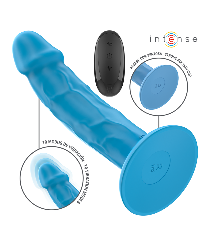INTENSE - VIBRADOR REALÍSTICO PHOEBE 10 VIBRAÇÕES CONTROLE REMOTO AZUL