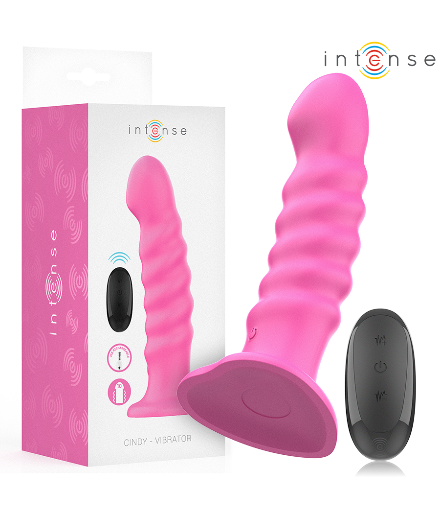 INTENSE - VIBRADOR CINDY TAMANHO L DESIGN ESPIRAL 10 VIBRAÇÕES ROSA CONTROLE REMOTO