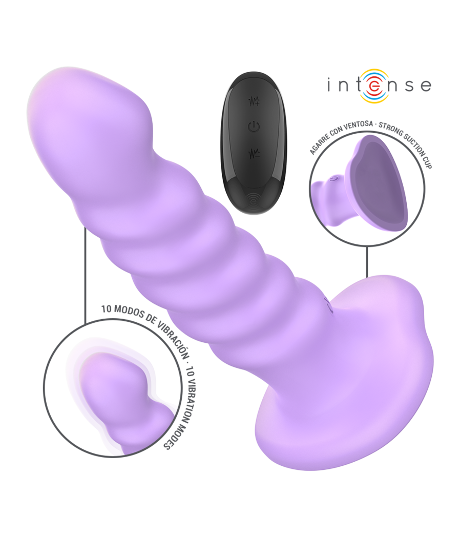INTENSE - VIBRADOR BRENDA TAMANHO M DESIGN ESPIRAL 10 VIBRAÇÕES ROXO CONTROLE REMOTO