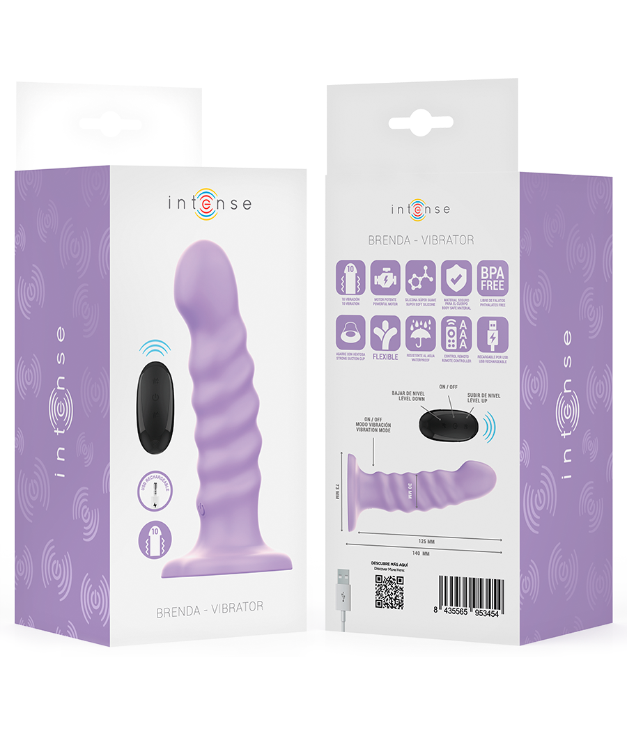 INTENSE - VIBRADOR BRENDA TAMANHO M DESIGN ESPIRAL 10 VIBRAÇÕES ROXO CONTROLE REMOTO