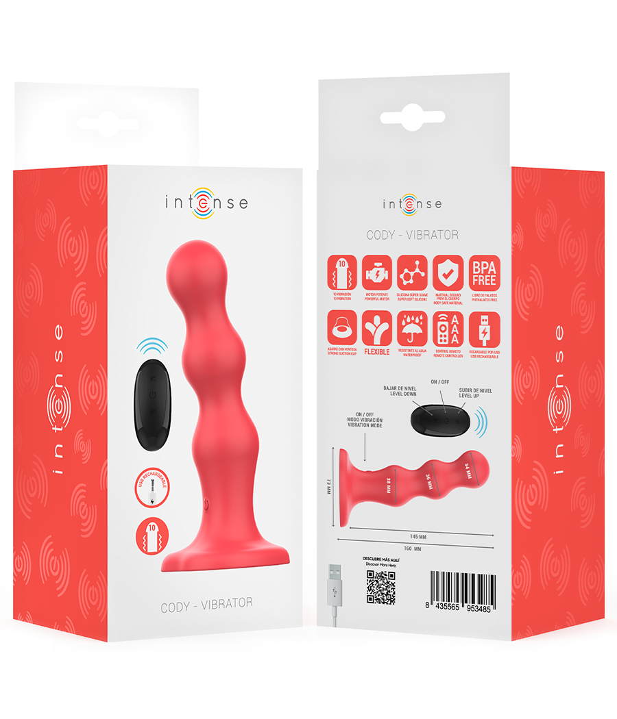 INTENSE - CODY VIBRATOR WITH SUCTION CUP RED REMOTE CONTROL