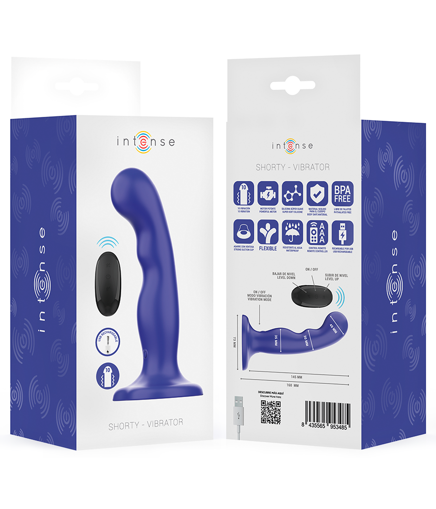 INTENSE - SHORTY VIBRATEUR AVEC VENTOUSE TÉLÉCOMMANDE BLEUE