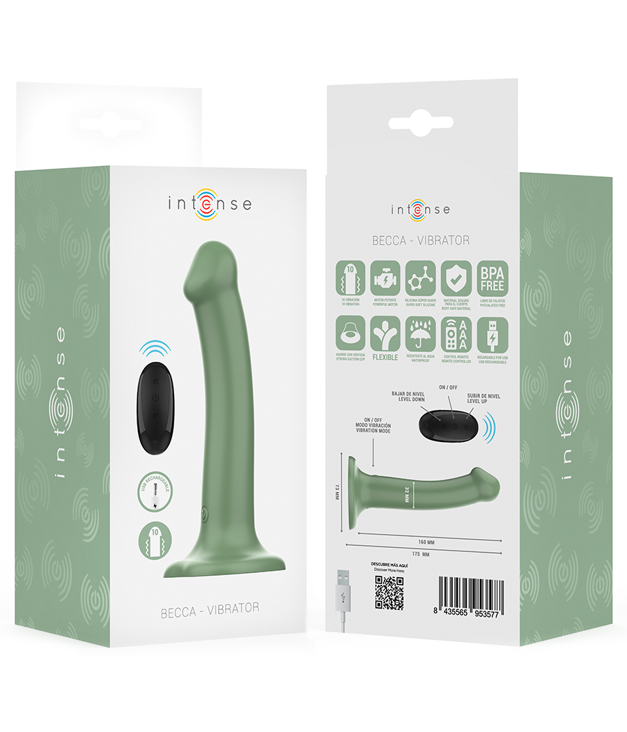 INTENSE - BECCA VIBRADOR CON VENTOSA 10 VIBRACIONES VERDE CONTROL REMOTO