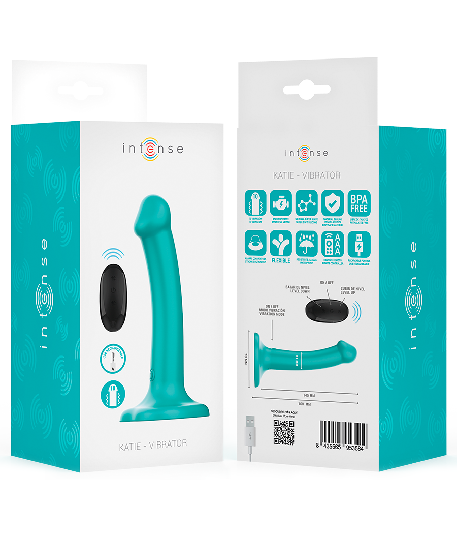INTENSE - KATIE VIBRATEUR AVEC VENTOUSE 10 VIBRATIONS TÉLÉCOMMANDE BLEUE