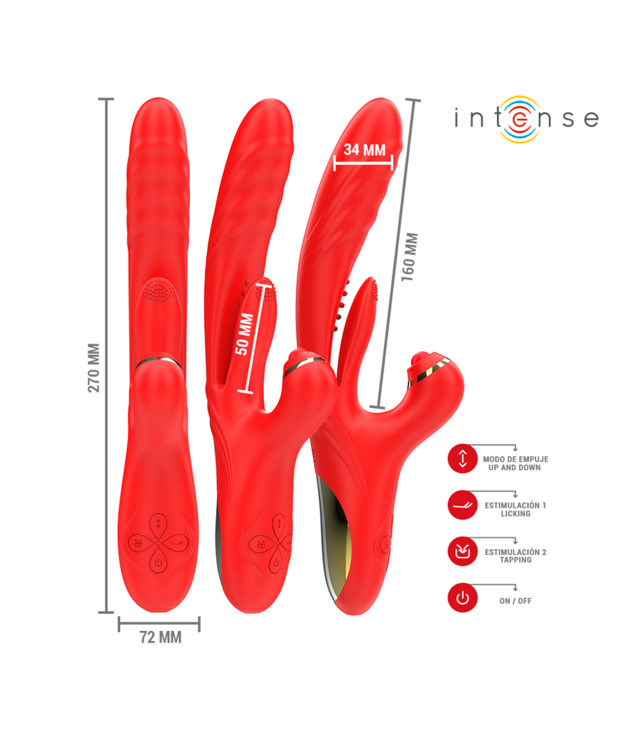 INTENSE - ROSALIA VIBRADOR MULTIFUNCIÓN 3 EN 1 ROJO