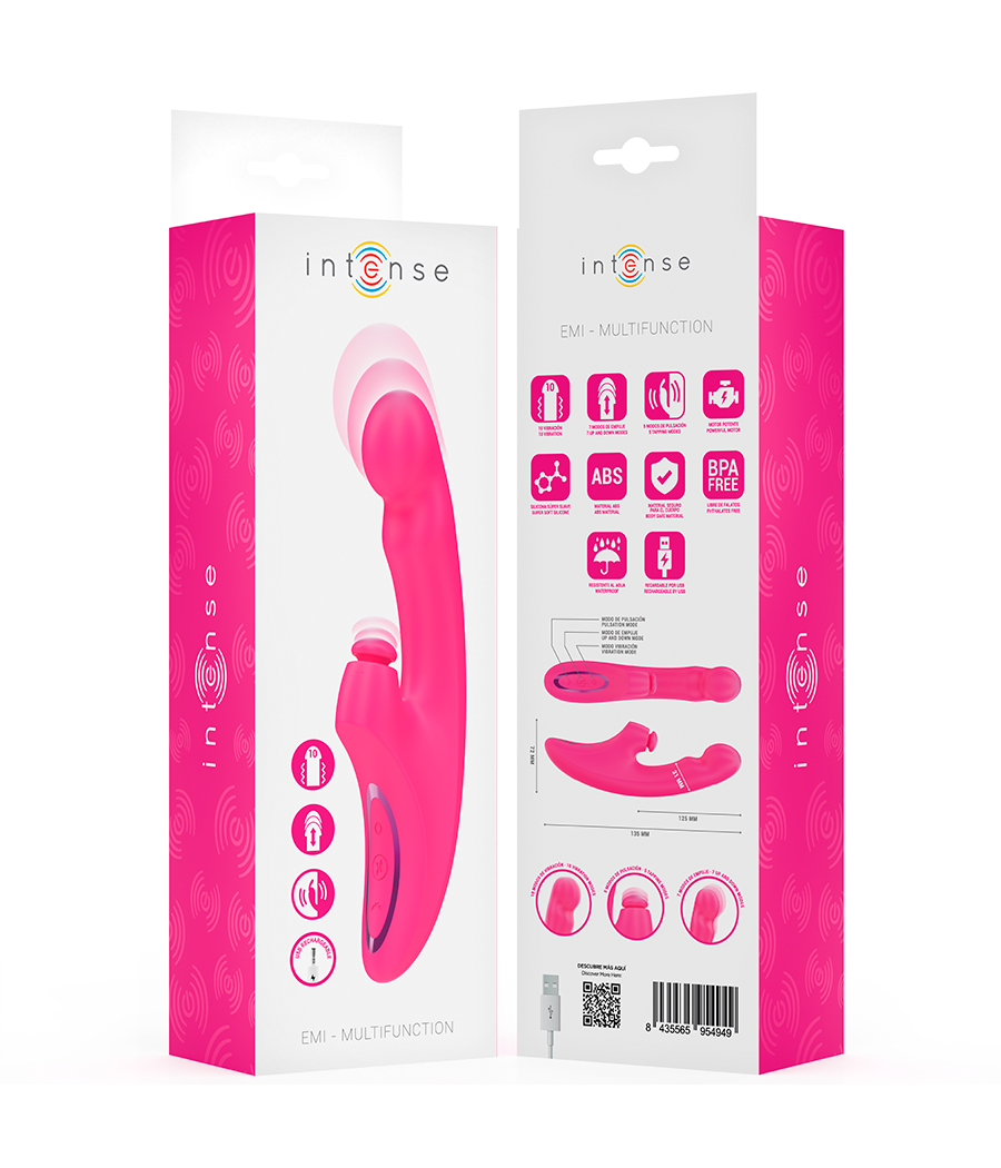 INTENSE - EMI VIBRADOR 13,5 CM MULTIFUNCIÓN 3 EN 1 10 VIBRACIONES ROSA