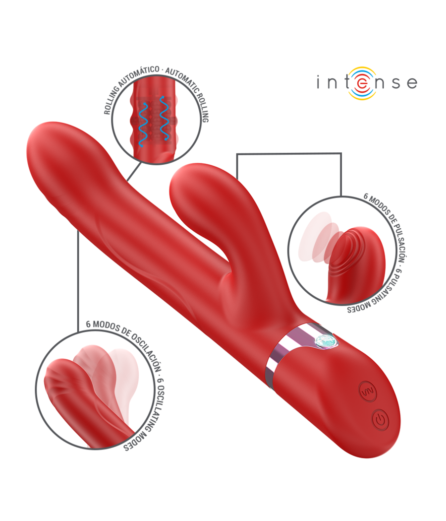 INTENSE - LELE VIBRATORE MULTIFUNZIONE ROTANTE E OSCILLANTE E STIMOLANTE ROSSO