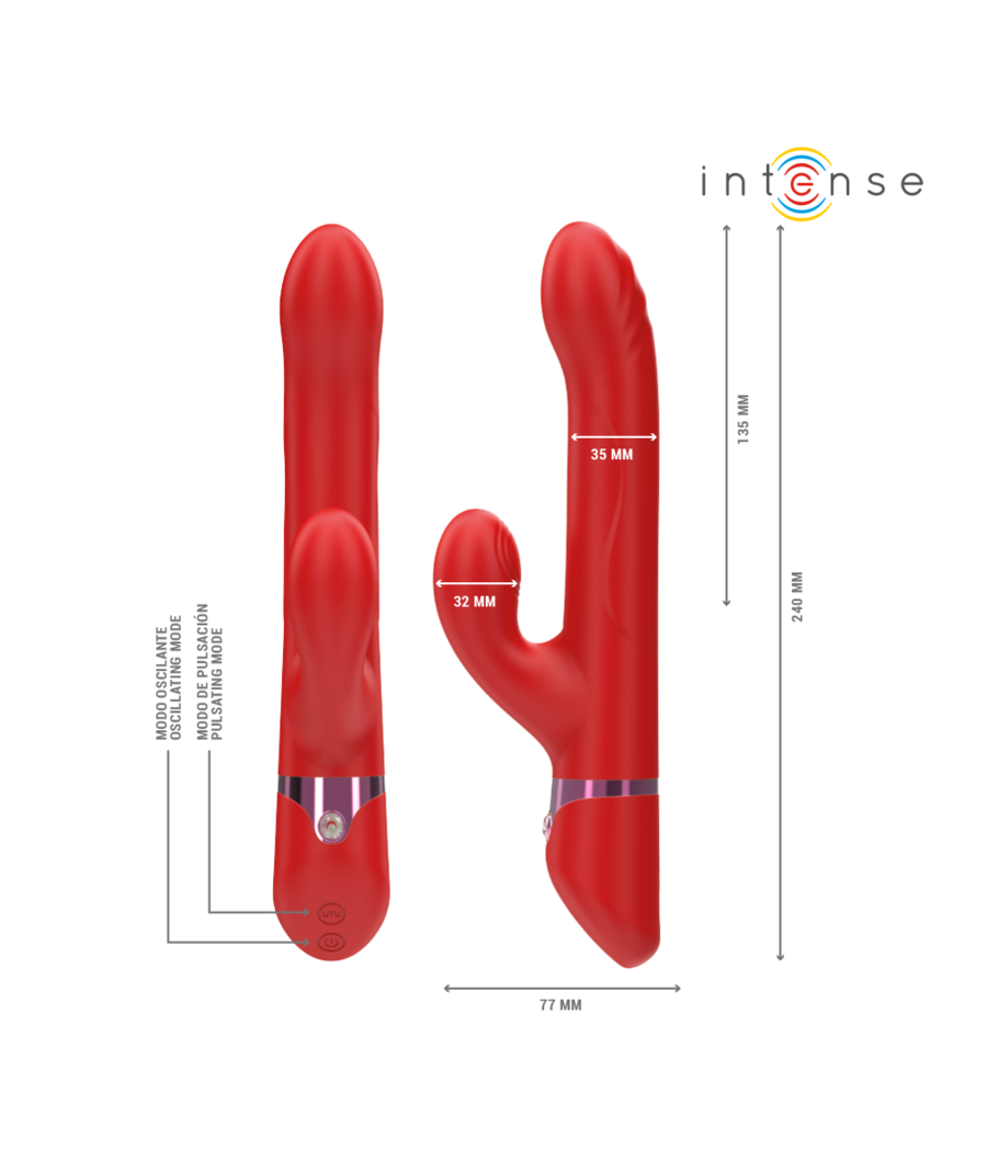 INTENSE - LELE VIBRADOR MULTIFUNCIONAL ROTATIVO & OSCILAÇÃO & ESTIMULAÇÃO VERMELHO