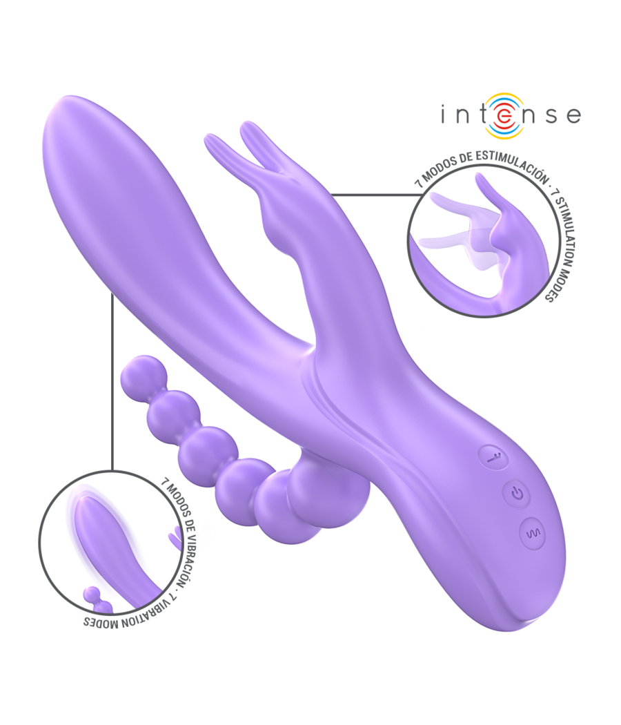 INTENSE - MIKO TRIPLO VIBRADOR COELHO & ESTIMULADOR & ANAL 7 VIBRAÇÕES ROXO